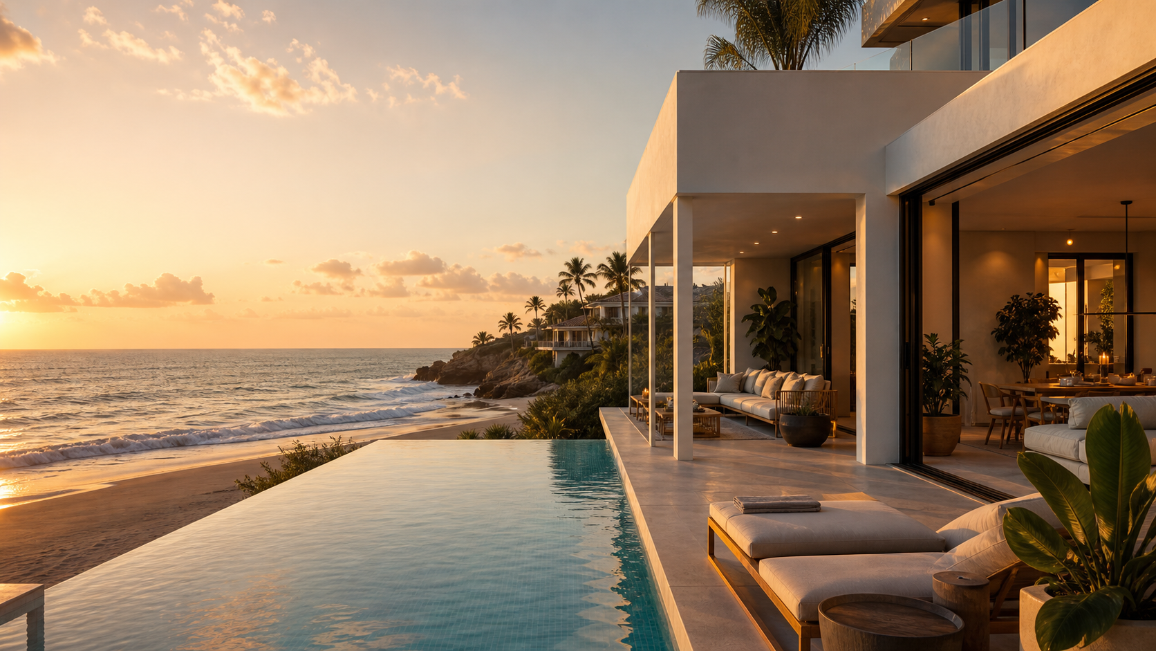 Casa de praia premium com piscina ao pôr do sol